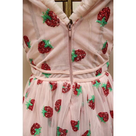 Lirika Matoshi Pink Glitter Strawberry Tulle Maxi Gown Dress Size Small - Picture 6 of 7